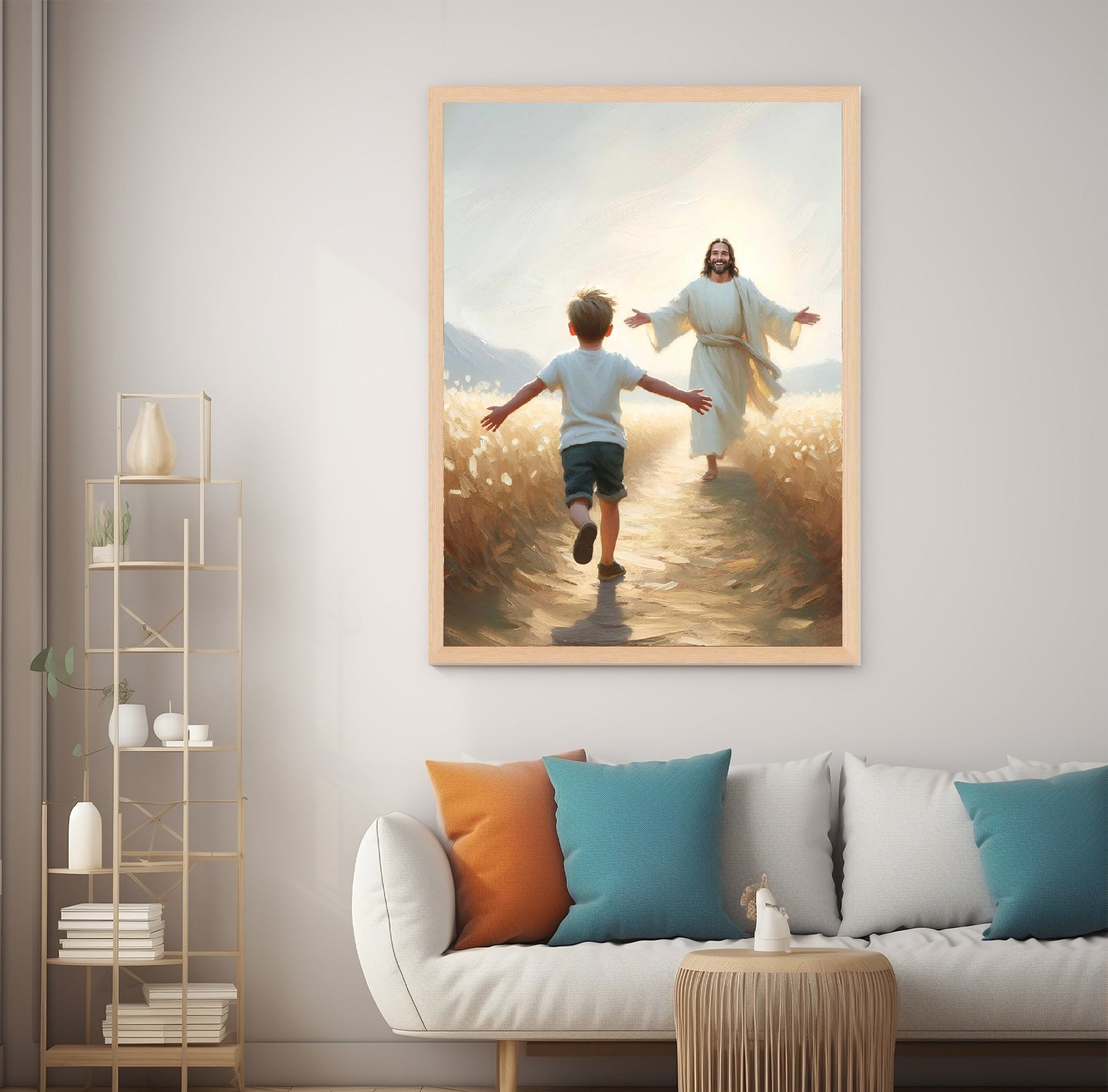 Embracing Faith Poster, Jesus and Boy Poster, Christian Art for Kids, Jesus with Children Art, Bible Art Poster